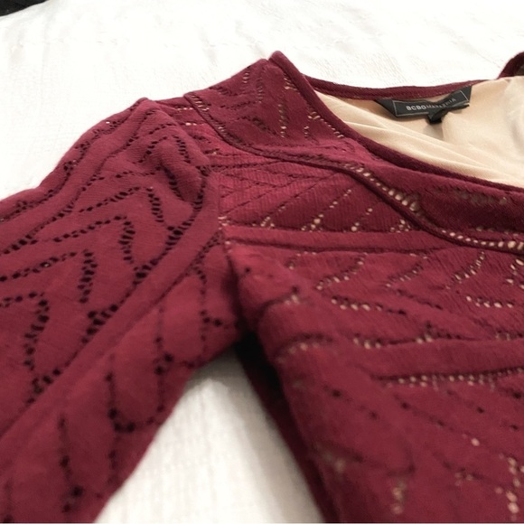 Bcbgmaxazria KINLEY BURGUNDY LONG SLEEVE V-NECKLINE SKATER MINI DRESS - Picture 10 of 13